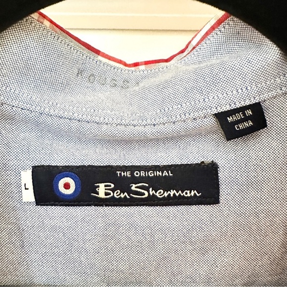 Ben Sherman Red White Blue Plaid Paisley Long Sleeve Button Down Shirt sz Large - Picture 3 of 5